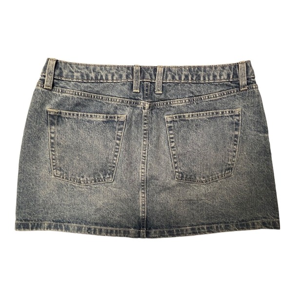 Wild Fable Denim Mini Skirt 8 Blue Medium‎ Wash Patches Trendy Collegiate New - Picture 3 of 9
